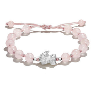 Buddha Gift Natural Black Obsidian Cat's Eye Pink Crystal PiXiu Strength Bracelet