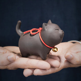 Buddha Gift Mini Lovely Cat Tea Pet Purple Clay Figurine Desk Decoration