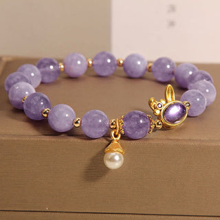 Buddha Gift Natural Purple Jade Rabbit Happiness Bracelet