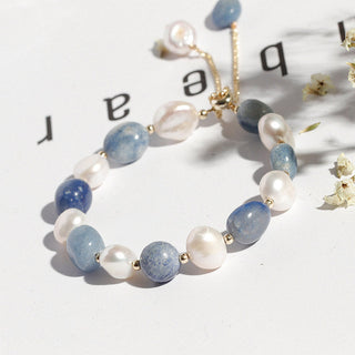 Buddha Gift Natural Blue Aventurine Crystal Pearl Bead Healing Bracelet
