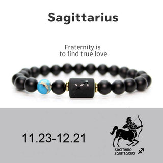 Buddha Gift 12  Constellations of the Zodiac Black Onyx Adjustable Bracelet