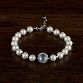 Buddha Gift 925 Sterling Silver Pearl Blue Chalcedony Healing Chain Bracelet Ring