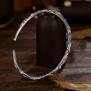 Buddha Gift 925 Sterling Silver Handmade Vines Engraved Protection Bracelet Bangle