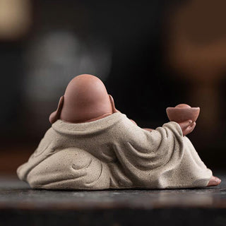 Buddha Gift Laughing Buddha Ingots Attract Wealth Purple Clay Maitreya Statue Decoration