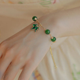 Buddha Gift 14k Gold Plated Green Chalcedony Maple Leaf Courage Strength Bracelet
