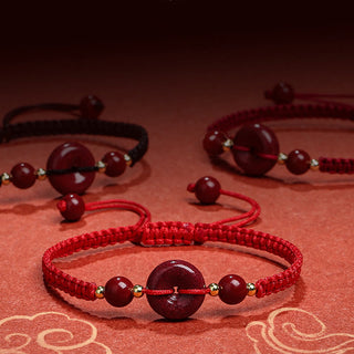 Buddha Gift Natural Cinnabar Peace Buckle Blessing String Bracelet