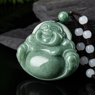 Buddha Gift Laughing Buddha Cyan Jade Harmony Necklace String Bead Pendant