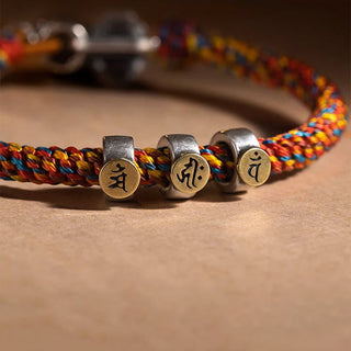 Buddha Gift Handmade Tibetan 925 Sterling Silver Chinese Zodiac Natal Buddha Zakiram Goddess of Wealth Protection Multicolored Rope Braided Bracelet