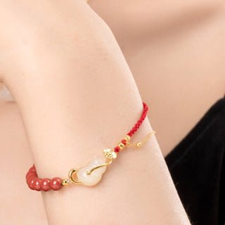 Buddha Gift 925 Sterling Silver Plated 18K Gold Hetian Jade Ruyi Cat Cinnabar Luck Bracelet Necklace Pendant Set