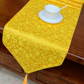Buddha Gift Prayer Altar Flower Vajra Dragon Pattern Tibetan Auspicious Symbols Tassels Jacquard Table Runner
