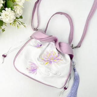 Buddha Gift Suzhou Embroidery Camellia Magnolia Peony Lotus Silk Tote Crossbody Bag Shoulder Bag Handbag