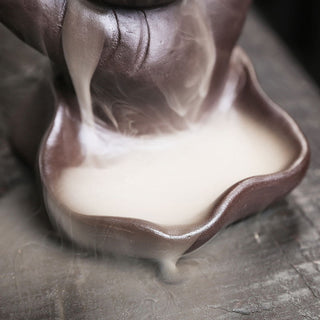 Buddha Gift Halloween Skull With Ghost Hand Purple Clay Spiritual Incense Burner Decoration