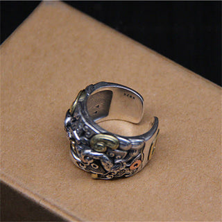 Buddha Gift 925 Sterling Silver Fengshui Kui Cattle Protection Adjustable Ring