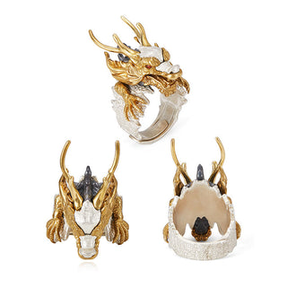 Buddha Gift 925 Sterling Silver Dragon Luck Success Protection Adjustable Ring Pendant