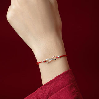 Buddha Gift 925 Sterling Silver Endless Knot Protection Luck Red String Bracelet Anklet