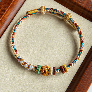 Buddha Gift Handmade Dunhuang Color Peach Blossom Pattern Braid String Bracelet