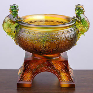 Buddha Gift Handmade Liuli Crystal PiXiu Treasure Bowl Art Piece Home Decoration