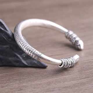 Buddha Gift 999 Sterling Silver Heart Sutra Om Mani Padme Hum Engraved Peace Purity Bracelet Bangle