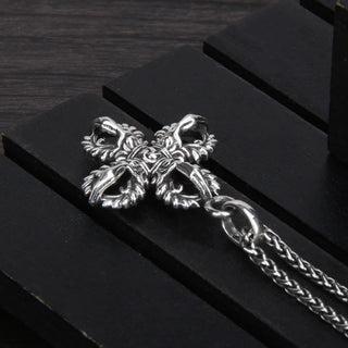 Buddha Gift 925 Sterling Silver Double Dorje Vajra Spiritual Strength Necklace Pendant