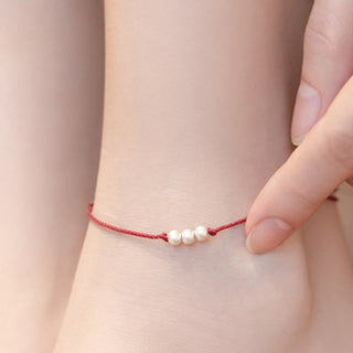 Buddha Gift 925 Sterling Silver Three Beads Protection String Bracelet Anklet