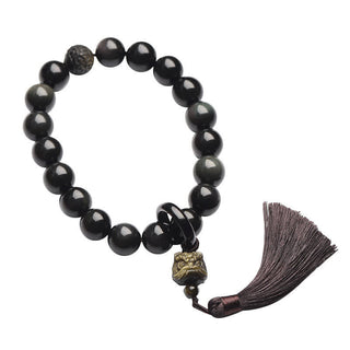 Buddha Gift Natural Black Obsidian Lion Wrist Mala Protection Tassels Pocket Mala Car Decoration