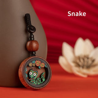 Buddha Gift Year Of The Dragon Hand Painted Chinese Zodiac Rosewood Carved Calm Key Chain