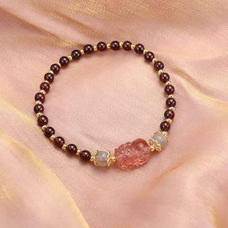 Buddha Gift Natural Tourmaline Garnet Strawberry Quartz PiXiu Moonstone Protection Bracelet