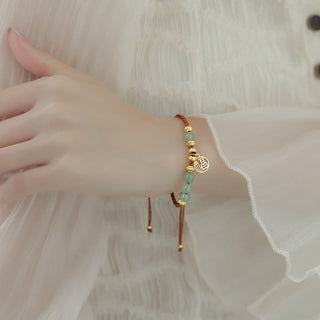 Buddha Gift Jade Beads Fu Character Blessing Rope Bracelet