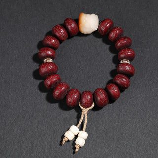 Buddha Gift Tibet Bodhi Seed Dzi Bead Dancing Lion Luck Bracelet Wrist Mala