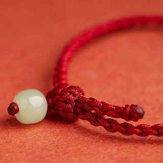 Buddha Gift Round Peace Buckle Jade Lotus Happiness Abundance Wealth String Bracelet