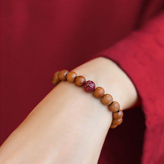 Buddha Gift Peach Wood Lotus Cinnabar Luck Wealth Bracelet