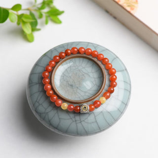 Buddha Gift 925 Sterling Silver Chinese Zodiac Natal Buddha Amulet Red Agate Amber Self-acceptance Bracelet