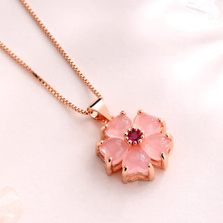 Buddha Gift Pink Crystal Love Heart Flower Soothing Necklace Pendant