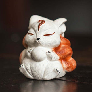 Buddha Gift Mini Nine Tailed Fox Purple Clay Luck Desk Decoration