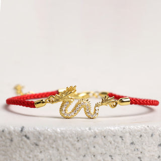 Buddha Gift 925 Sterling Silver Year Of The Dragon Auspicious Golden Dragon Luck Red Rope Chain Bracelet (Extra 30% Off | USE CODE: FS30)