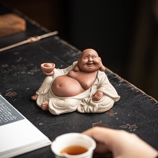 Buddha Gift Laughing Buddha Ingots Attract Wealth Purple Clay Maitreya Statue Decoration