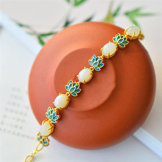 Buddha Gift White Jade Cyan Jade Lotus Protection Bracelet