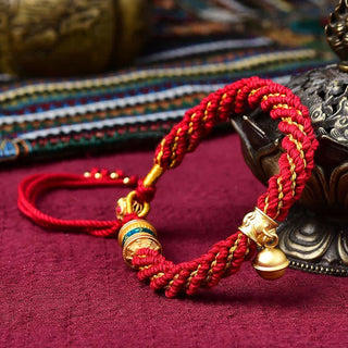 Buddha Gift Tibetan Handmade Luck Protection Thangka Prayer Wheel Bell Charm Braid String Bracelet