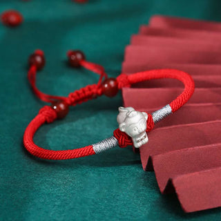Buddha Gift 999 Sterling Silver Chinese Zodiac Luck Strength Red String Bracelet