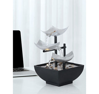 Buddha Gift Three Layers Waterfall Fountain Tabletop Lotus Ornaments With River Rocks Desktop Decoration