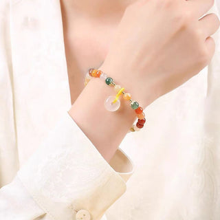 Buddha Gift 14K Gold Plated Colorful Golden Silk Jade Peace Buckle Wealth Bracelet