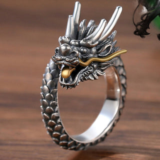Buddha Gift 925 Sterling Silver Vintage Dragon Design Protection Strength Adjustable Ring