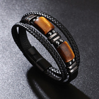 Buddha Gift Tiger Eye Power Magnetic Buckle Multilayered Leather Bracelet