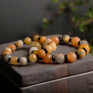 Buddha Gift Golden Silk Jade Lotus Wealth Luck Bracelet