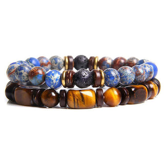 Buddha Gift 2PCS Healing Crystal Emperor Stone Tiger Eye Bead Bracelet