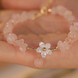 Buddha Gift 14k Gold Plated Natural Pink Crystal Flower Love Bracelet