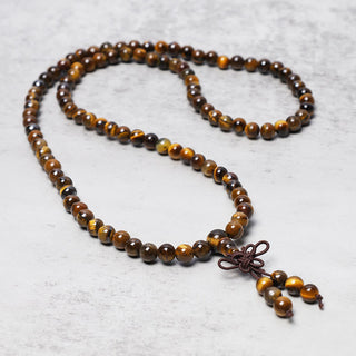 Buddha Gift Tibetan 108 Natural Tiger Eye Gemstone Beads Prayer Mala Bracelet Necklace
