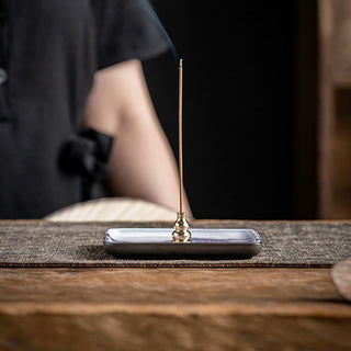 Buddha Gift Mountain Lake Flower Leaf Healing Ceramic Plate Tray Stick Incense Burner Decoration