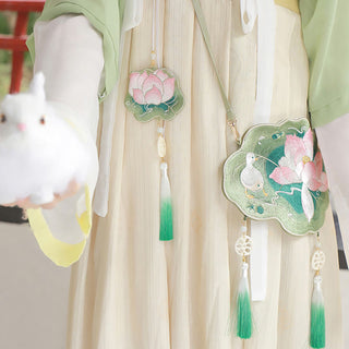 Buddha Gift Luck Embroidery Lotus Koi Fish Rabbit Flower Hanfu Bag Crossbody Bag Shoulder Bag
