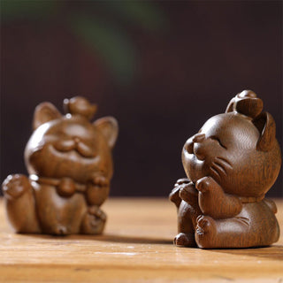 Buddha Gift Mini Green Sandalwood Ingot Lucky Cat Carved Peace Desk Decorations
